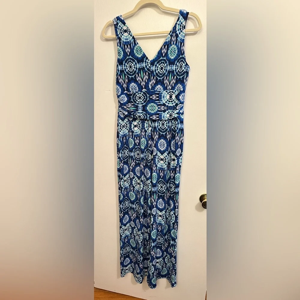 Pappagallo Women’s Wide Leg Jumpsuit Blue Print Sleeveless Size Small - Picture 2 of 5